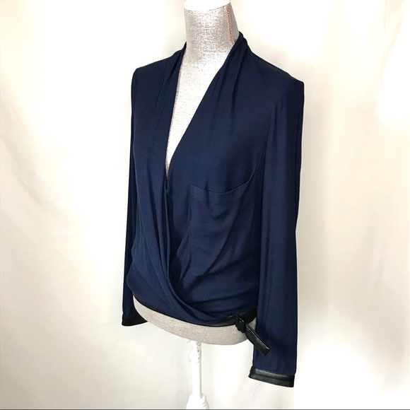 SOLD🥂 HELMUT LANG Morse Leather Trim Faux Wrap Top NWT - Picture 6 of 16